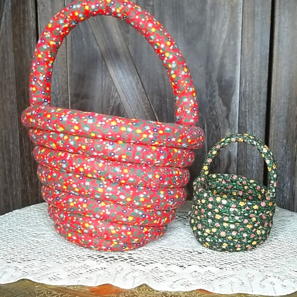 Handmade rope cord basket-Floral fabric-Set of 2